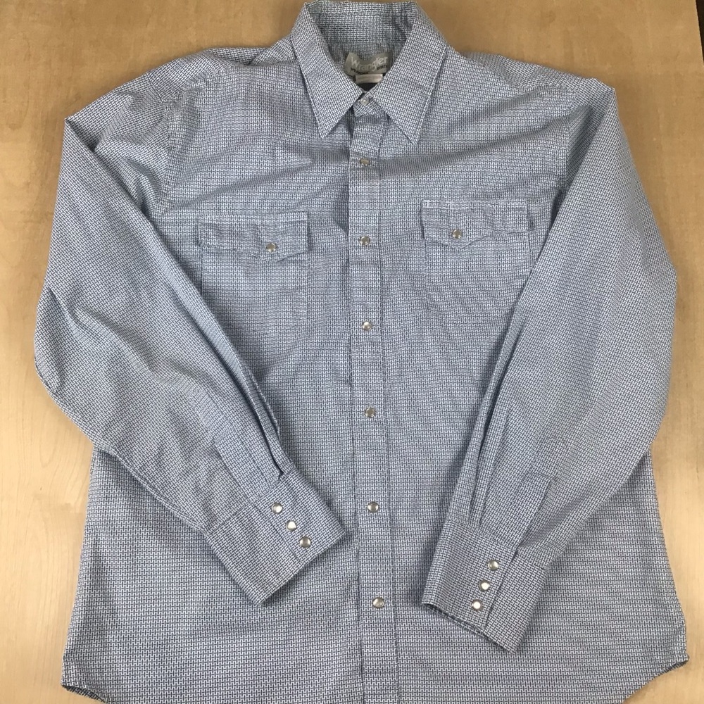 Wrangler Wrancher Mens Large Long Sleeve Pearl Snap Western Cowboy Shirt